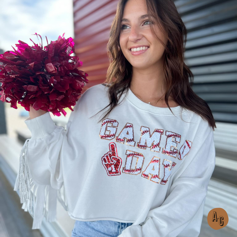 White Game Day Pullover